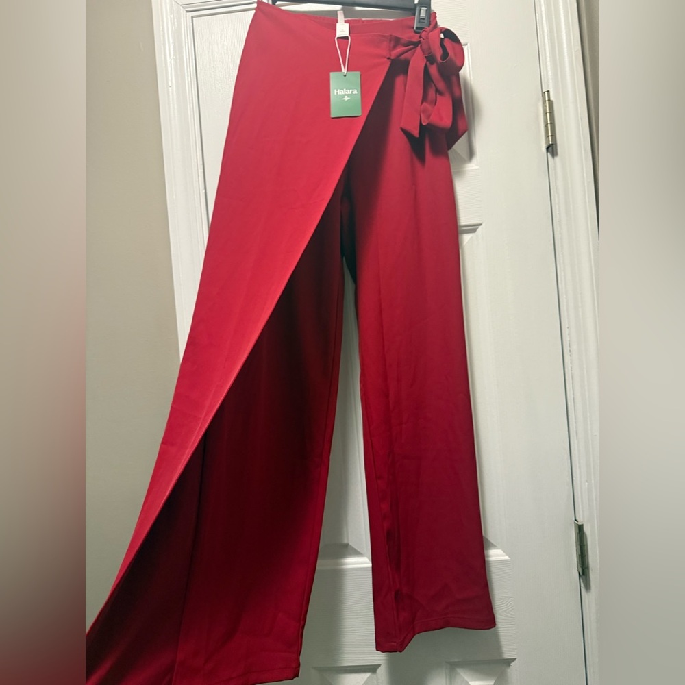 ❤️ Halara High-Waist Wrap Wide-Leg Pants Size XS Tall | Red | NWT - Picture 6 of 9